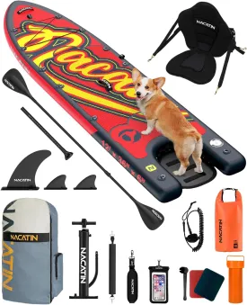 Inflatable Stand Up Paddle Board - Premium SUP Board with Dog Ramp Kit, Complete SUP Set Paddle Boards for Adults, with Single/Double Paddle, Kayak Seat and More Accessories