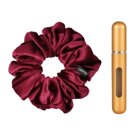 Intense Burgundy Velvet Scrunchie - Champagne Gold Mini Perfume Spray Btl.