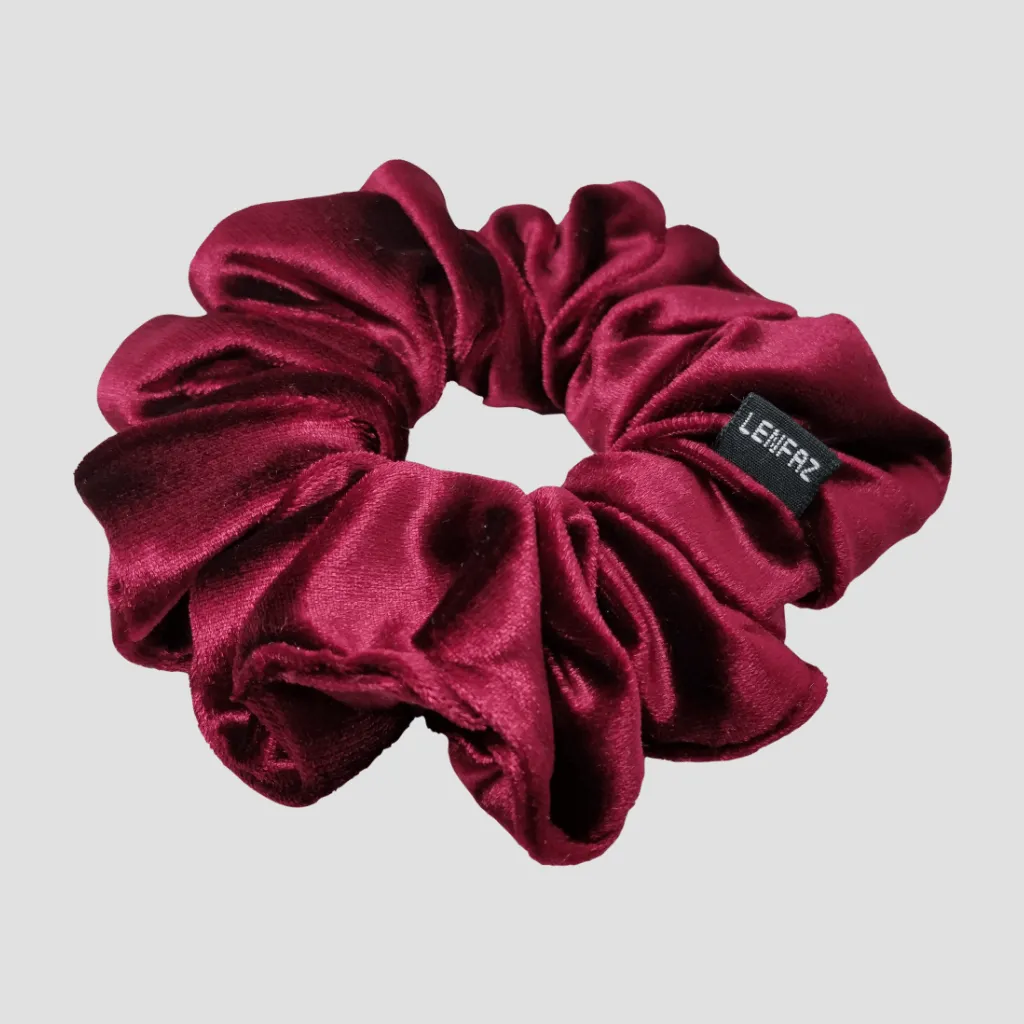 Intense Burgundy Velvet Scrunchie - Champagne Gold Mini Perfume Spray Btl.