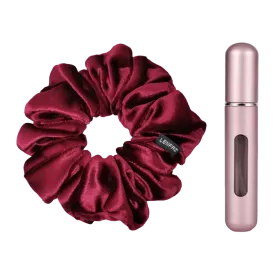 Intense Burgundy Velvet Scrunchie - Light Pink Mini Perfume Spray Btl.