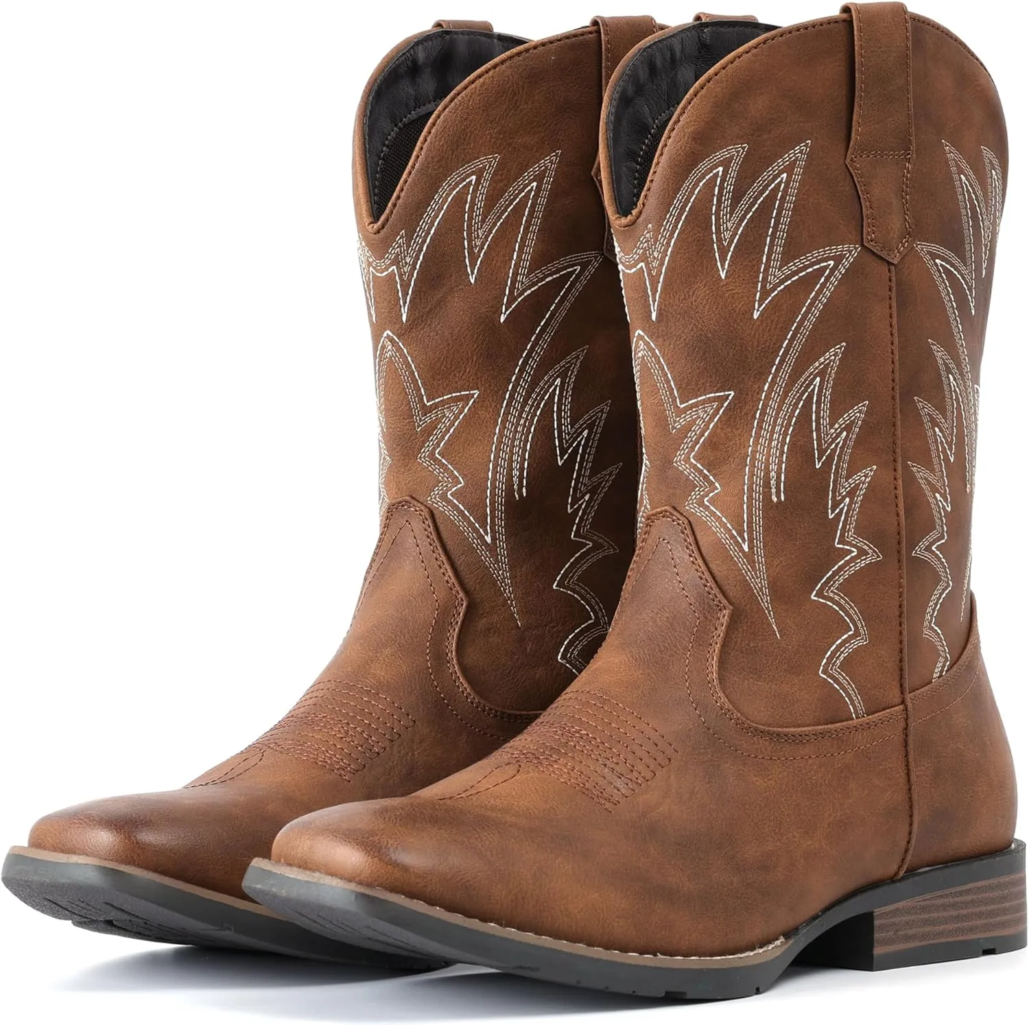 IUV Cowboy Boots For Men Square Toe Western Boots Durable Classic Embroidered Pull On Boot Slip Resistant Country Boot