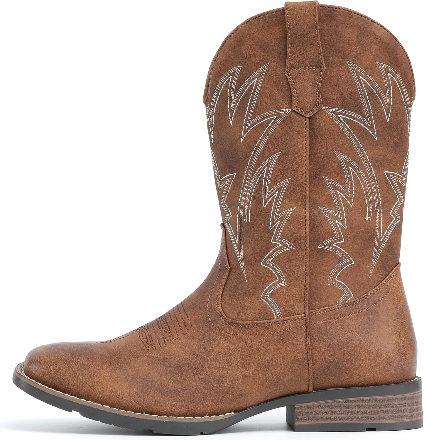 IUV Cowboy Boots For Men Square Toe Western Boots Durable Classic Embroidered Pull On Boot Slip Resistant Country Boot