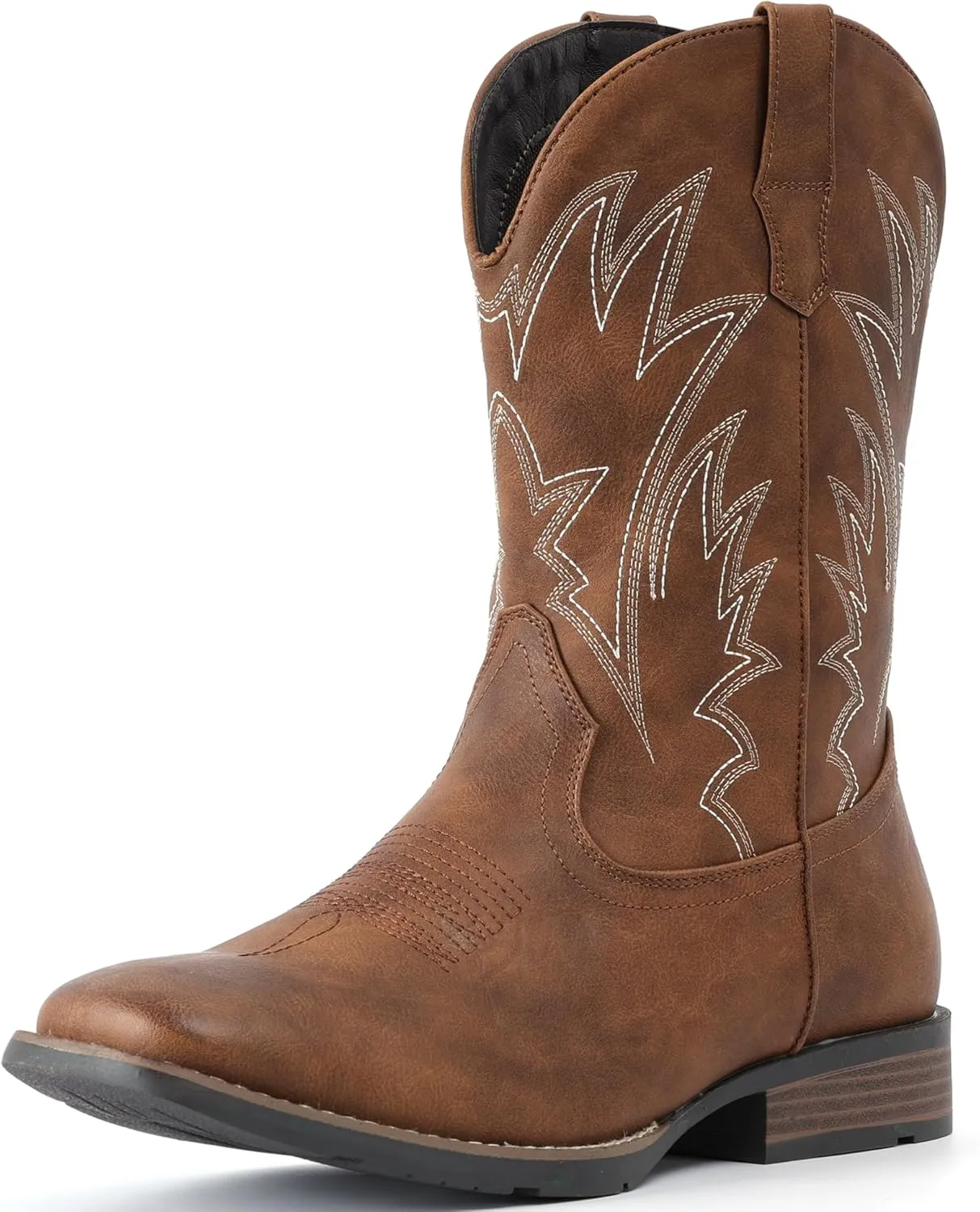 IUV Cowboy Boots For Men Square Toe Western Boots Durable Classic Embroidered Pull On Boot Slip Resistant Country Boot