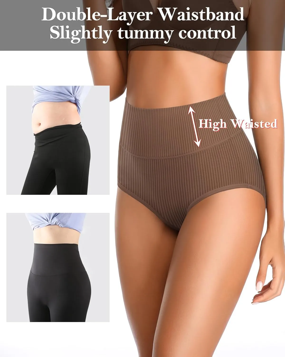 J-pone Womens Underwear Cotton High Waisted Strech Soft Full Coverage Briefs Ladies Postpartum Panties 5 Pack