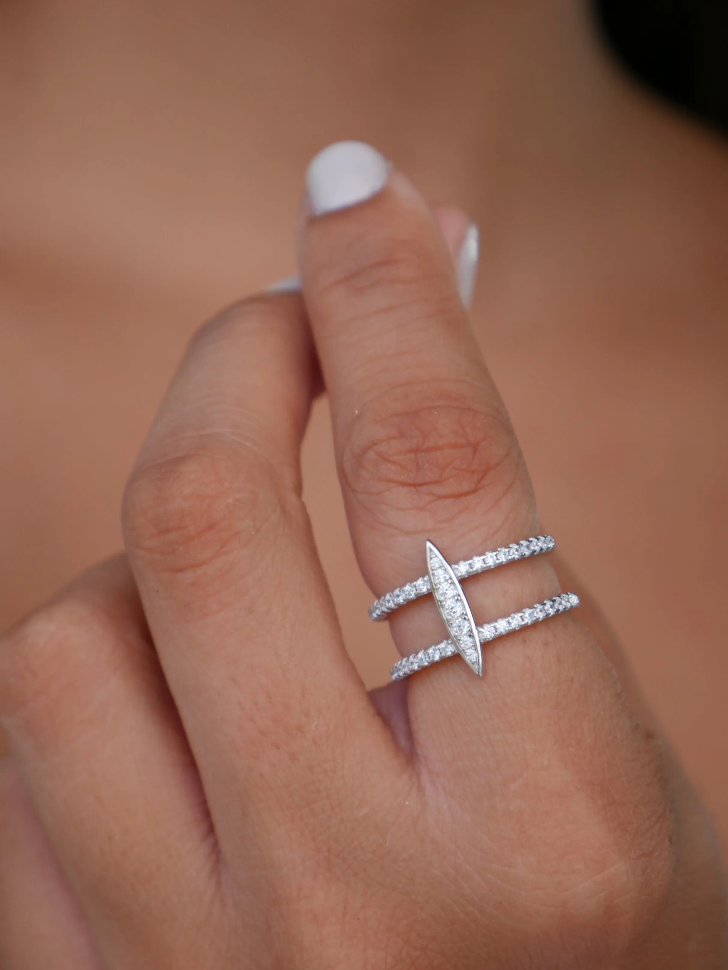 Kesley Oval Surf Silver Ring, Diamond CZ Sparkle Double Stacked .925 Sterling Silver Nickel Free Luxury Ring