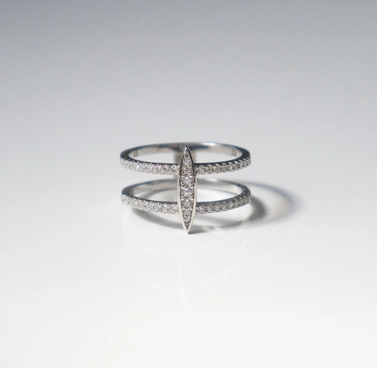 Kesley Oval Surf Silver Ring, Diamond CZ Sparkle Double Stacked .925 Sterling Silver Nickel Free Luxury Ring