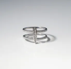 Kesley Oval Surf Silver Ring, Diamond CZ Sparkle Double Stacked .925 Sterling Silver Nickel Free Luxury Ring