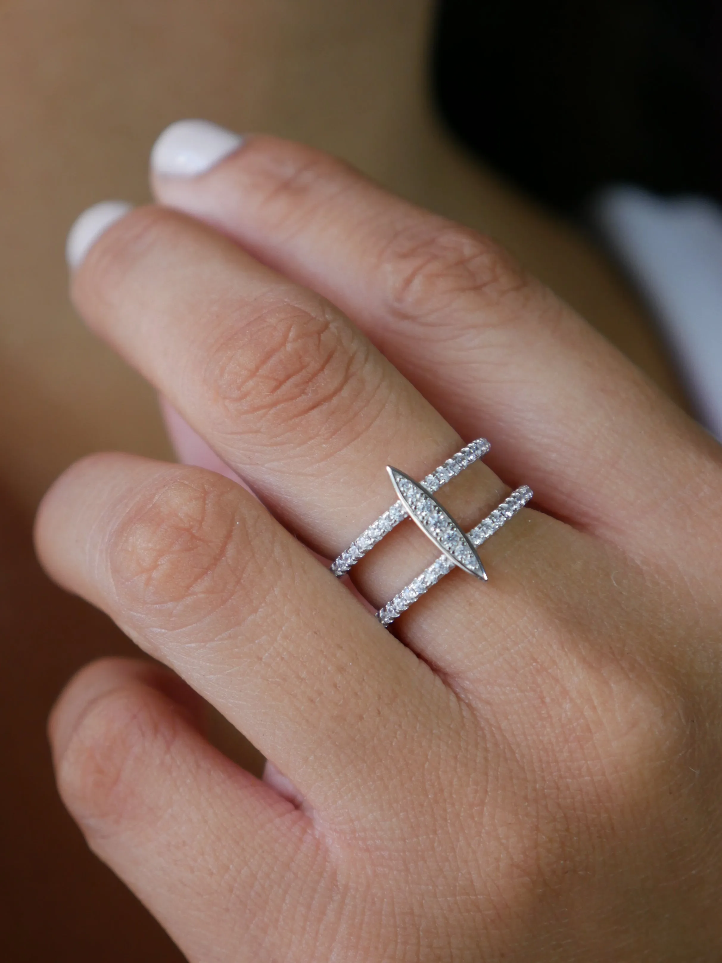 Kesley Oval Surf Silver Ring, Diamond CZ Sparkle Double Stacked .925 Sterling Silver Nickel Free Luxury Ring
