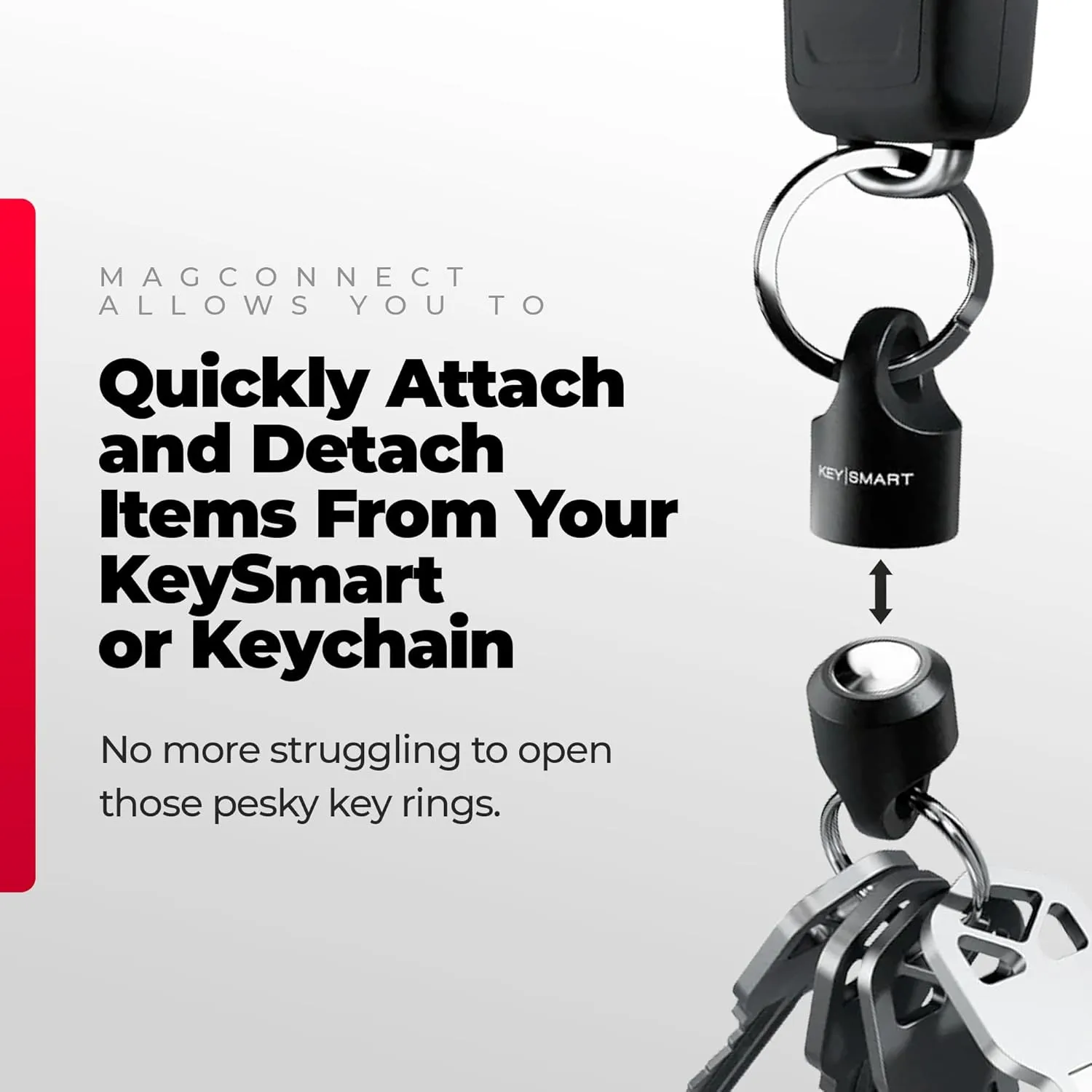 KeySmart MagConnect Magnetic Key Holder for Purse, Key Chains for Car Keys - Detachable Key Ring Quick Release Keychain