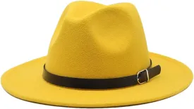 Men Fedoras Women's Jazz Hat Woolen Blend Cap Outdoor Casual Hat Panama Hat Yellow 58-61CM