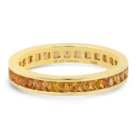 ORANGE SAPPHIRE CHANNEL SET RING, GOLD