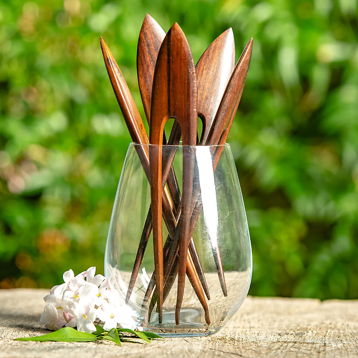 Pointed Wooden Double Prong Hair Stick