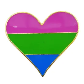 Polysexual Flag Gold Metal Heart Lapel Pin Badge