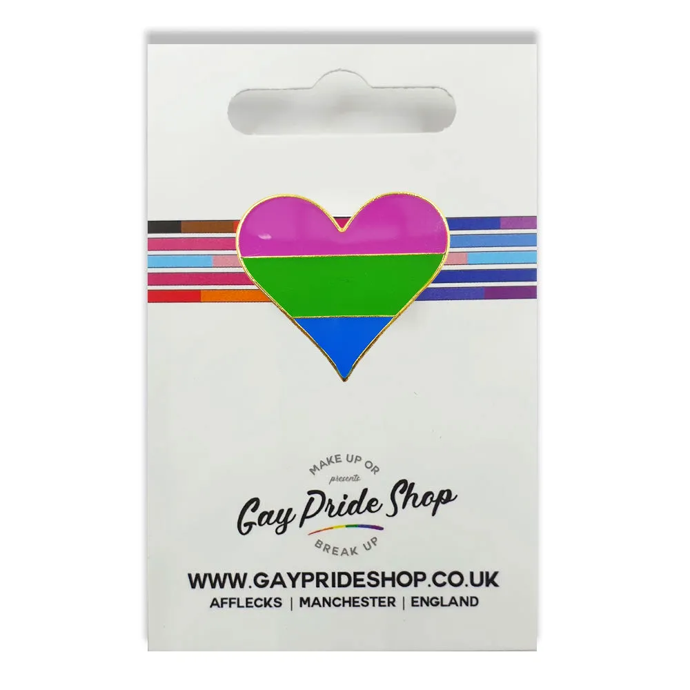 Polysexual Flag Gold Metal Heart Lapel Pin Badge