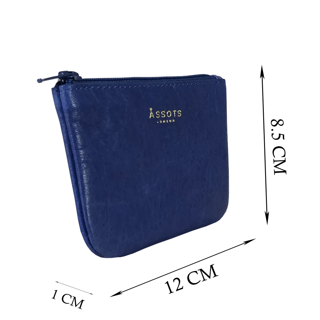 'Poppy' Blue Iris Full Grain Leather Zip Top Coin Purse