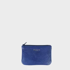 'Poppy' Blue Iris Full Grain Leather Zip Top Coin Purse