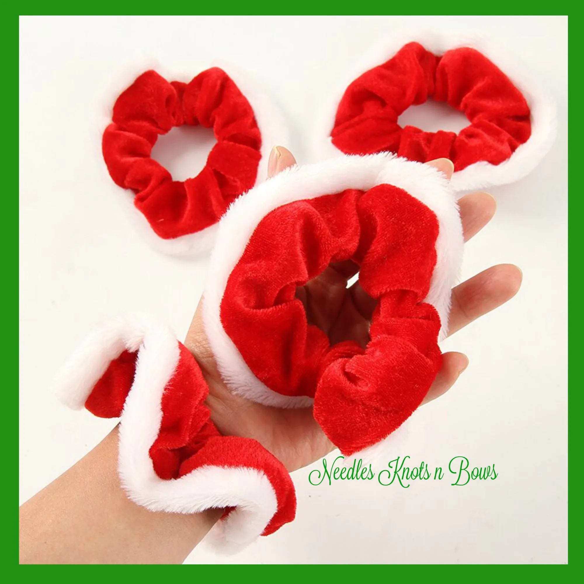 Red Plush Velvet Christmas Scrunchie, Womens Accessories