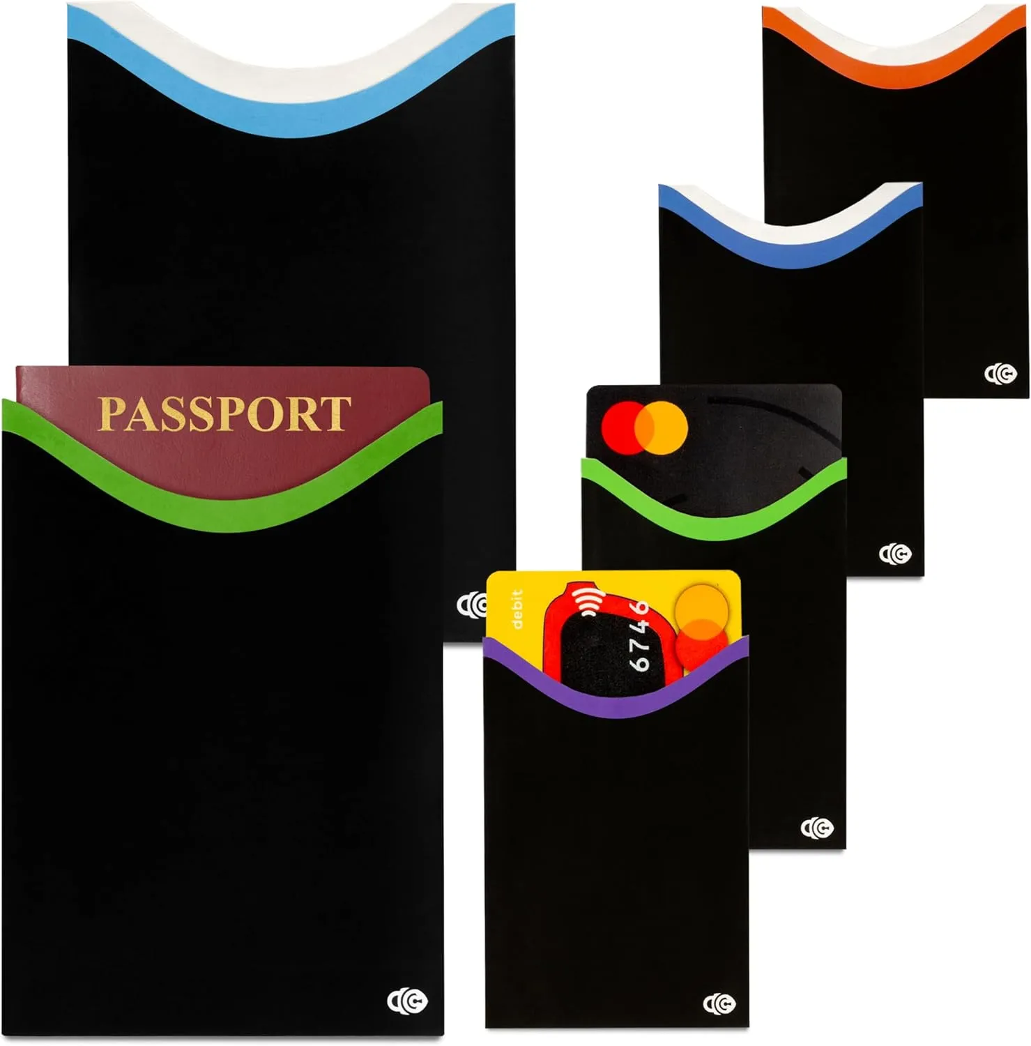RFID Blocking Credit Card & Passport Sleeves (4 Short Side Credit Card & 2 Passport Protectors)  RFID Blocking Identity Theft Protection, Slim Design  Ideal for Travel and Everyday Use