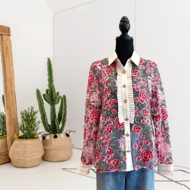 Sheer Floral Embroidered Button Down Top