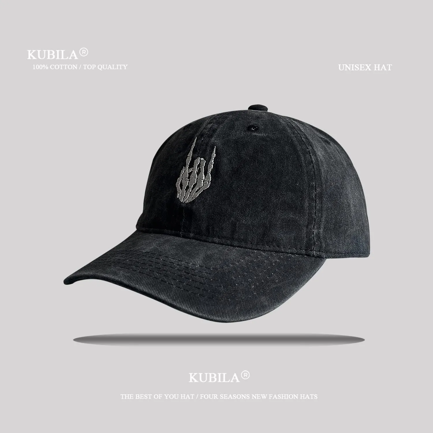 Skeleton Hand with Finger Embroidered Baseball Cap,Funny Plain Black Snapback dad Hats for Men Women