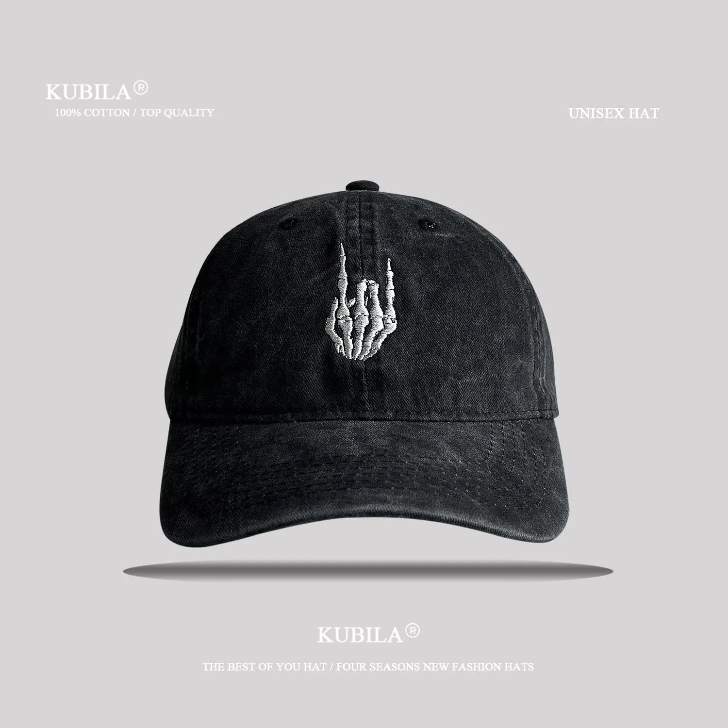 Skeleton Hand with Finger Embroidered Baseball Cap,Funny Plain Black Snapback dad Hats for Men Women