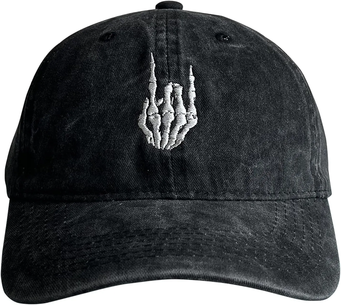 Skeleton Hand with Finger Embroidered Baseball Cap,Funny Plain Black Snapback dad Hats for Men Women