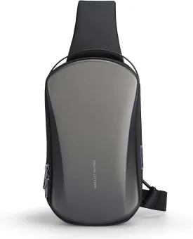 Sling Backpack Men, Sleek Aesthetic Sling Bag with Hard Shell Design and USB Charging Port, Waterproof Shoulder Bag for Traveling, Sporting, Cycling, Daily