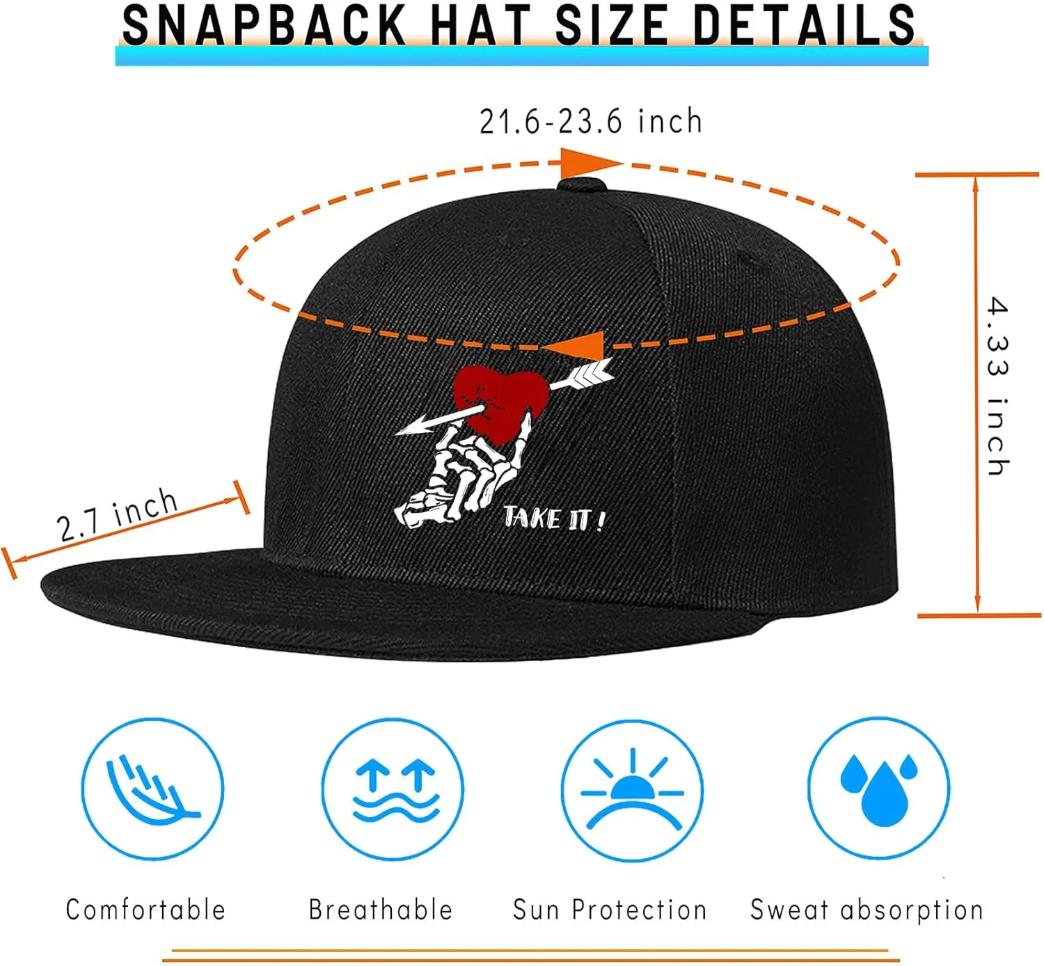 Snapback Hats for Men Flat Bill Hats for Men Black SkullHat Flat Brim Hat Fitted Hats Baseball Caps