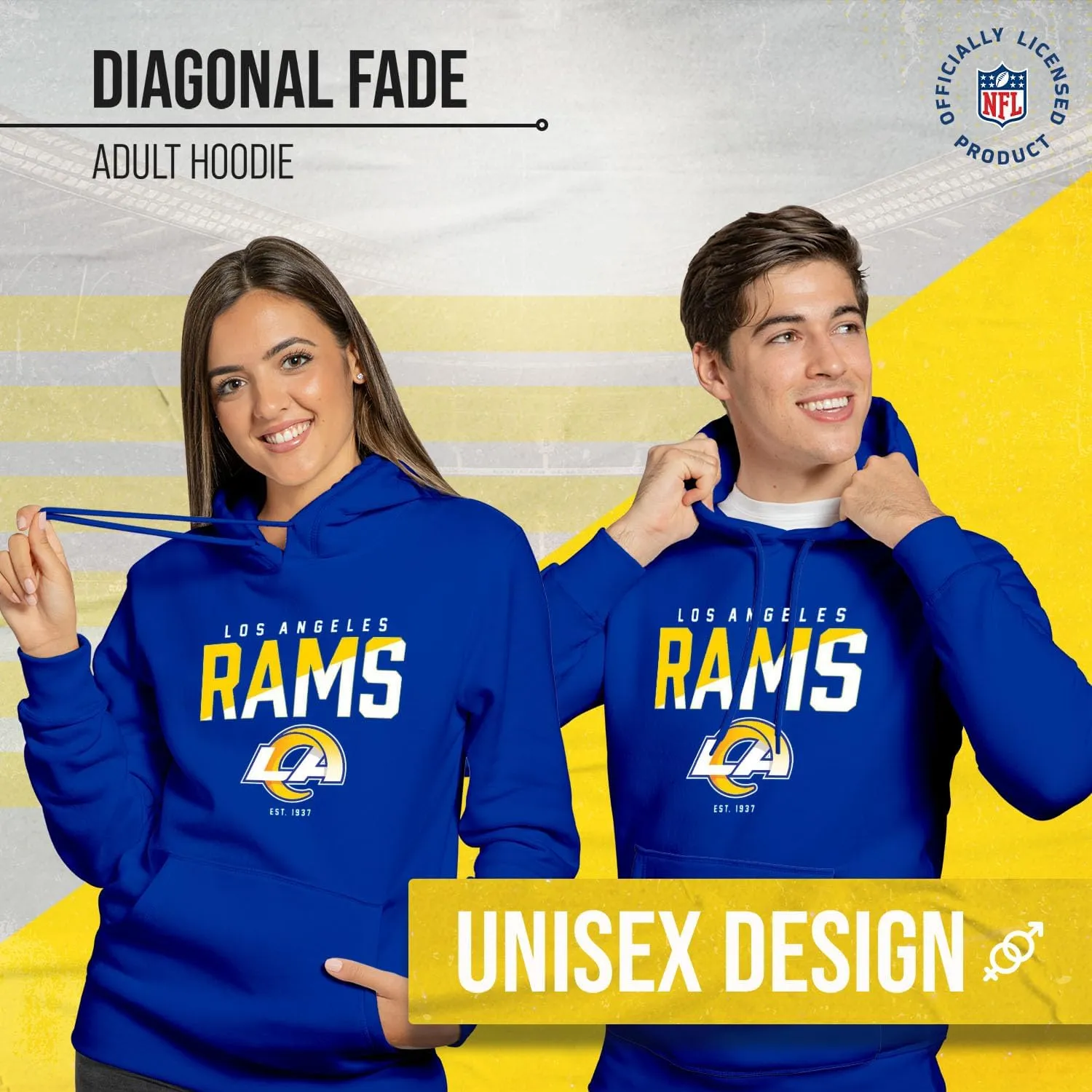 Team Fan Apparel Adult NFL Diagonal Fade Fleece Hooded Sweatshirt - Unisex Tagless - Officially Licensed Football Pullover