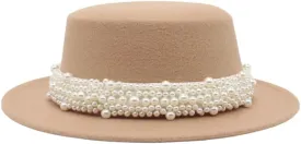 Unisex Flat Top Fedoras Hats Solid Color Pearl Accessories Jazz Cap Men Women French Elegant Top Hat