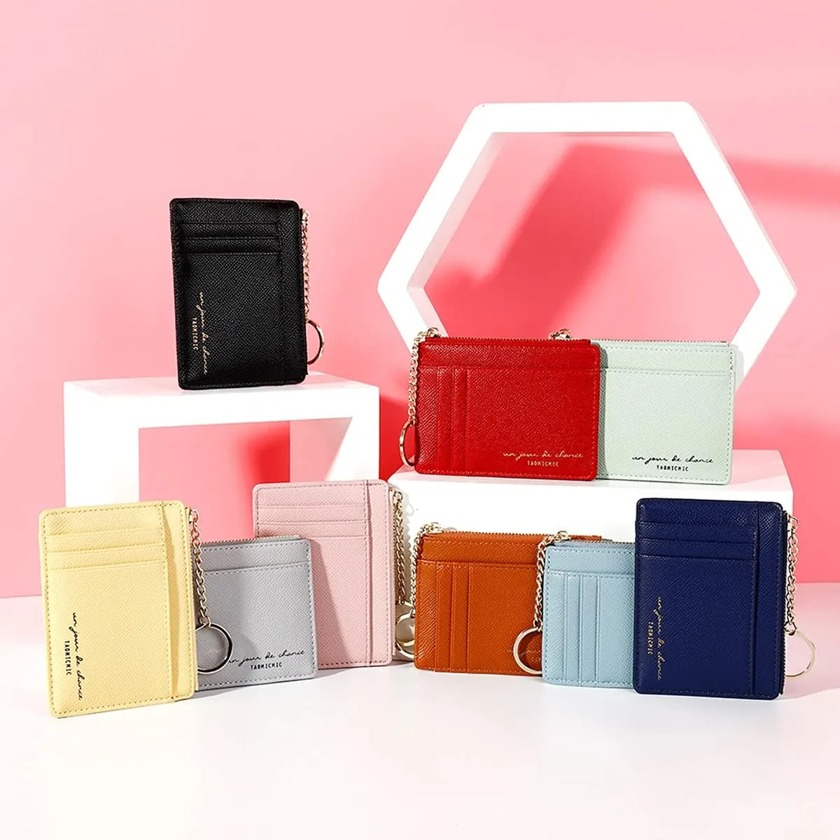 Valentoria Slim RFID Blocking Card Holder Small Pocket Wallet Keychian Zipper Coin Purse Mini Cash & Coin & Cards Case for Women Men