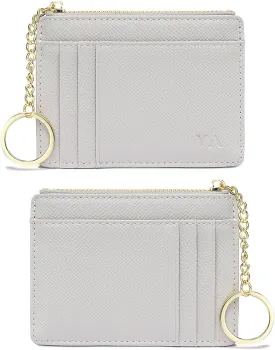 Valentoria Slim RFID Blocking Card Holder Small Pocket Wallet Keychian Zipper Coin Purse Mini Cash & Coin & Cards Case for Women Men