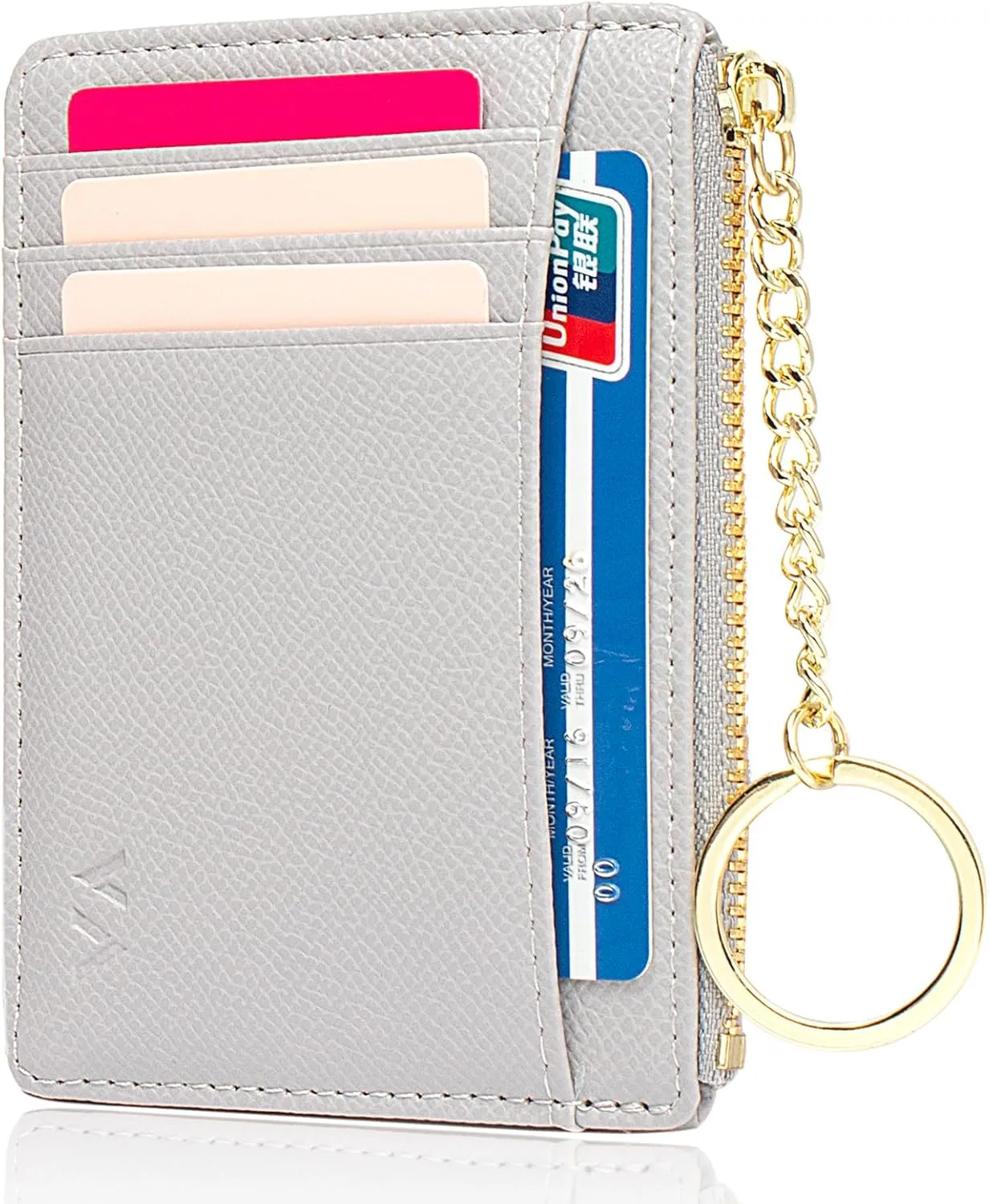Valentoria Slim RFID Blocking Card Holder Small Pocket Wallet Keychian Zipper Coin Purse Mini Cash & Coin & Cards Case for Women Men