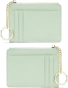 Valentoria Slim RFID Blocking Card Holder Small Pocket Wallet Keychian Zipper Coin Purse Mini Cash & Coin & Cards Case for Women Men