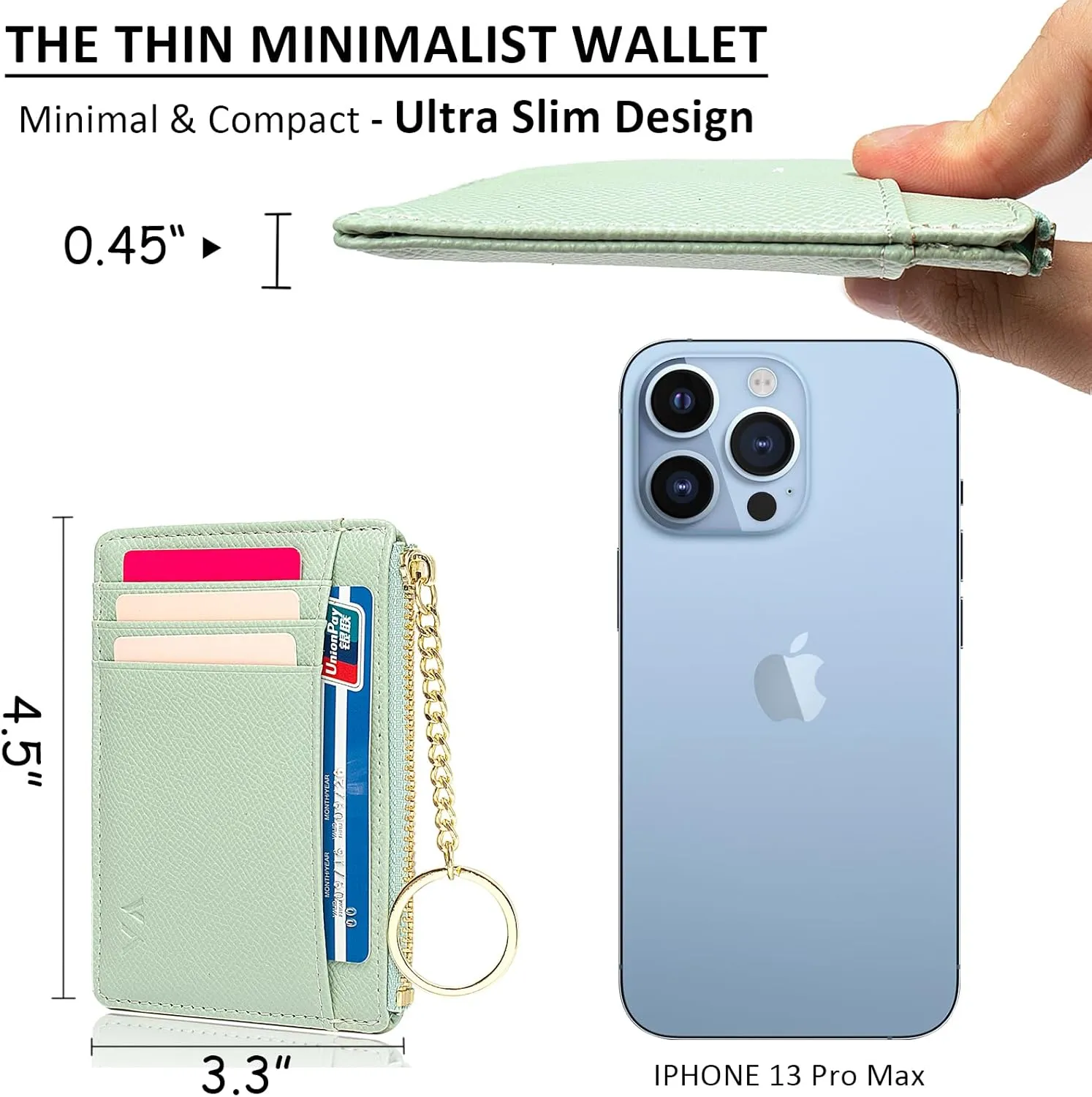 Valentoria Slim RFID Blocking Card Holder Small Pocket Wallet Keychian Zipper Coin Purse Mini Cash & Coin & Cards Case for Women Men