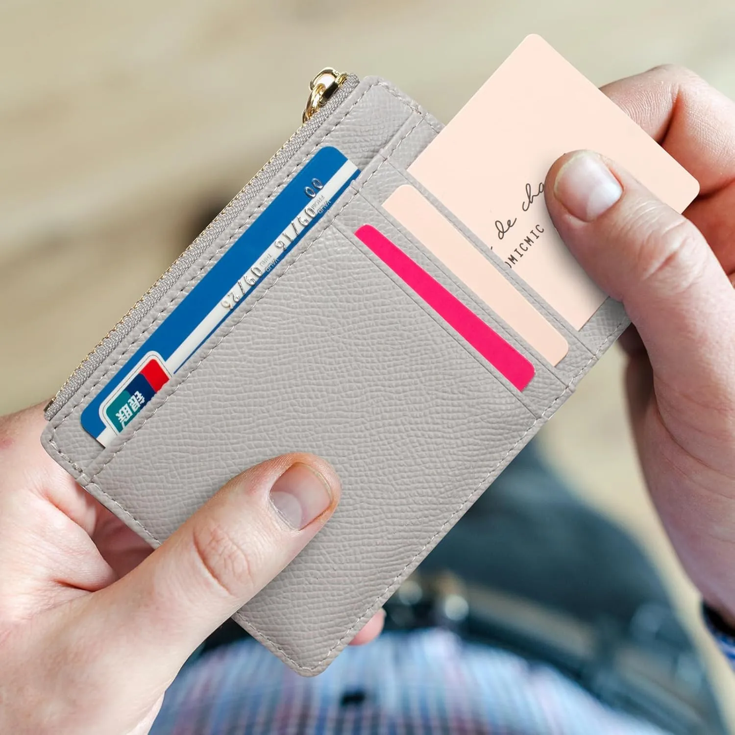 Valentoria Slim RFID Blocking Card Holder Small Pocket Wallet Keychian Zipper Coin Purse Mini Cash & Coin & Cards Case for Women Men