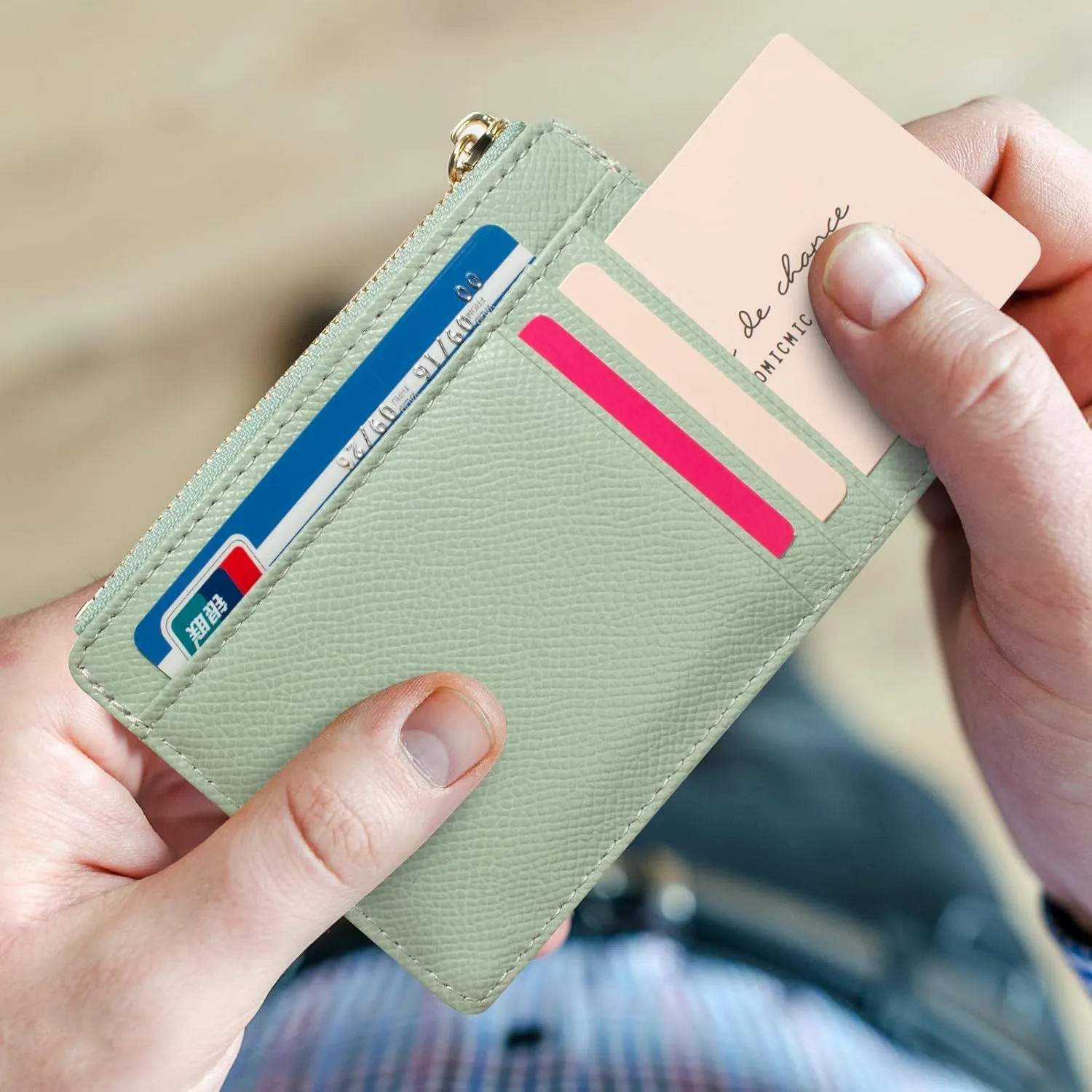 Valentoria Slim RFID Blocking Card Holder Small Pocket Wallet Keychian Zipper Coin Purse Mini Cash & Coin & Cards Case for Women Men