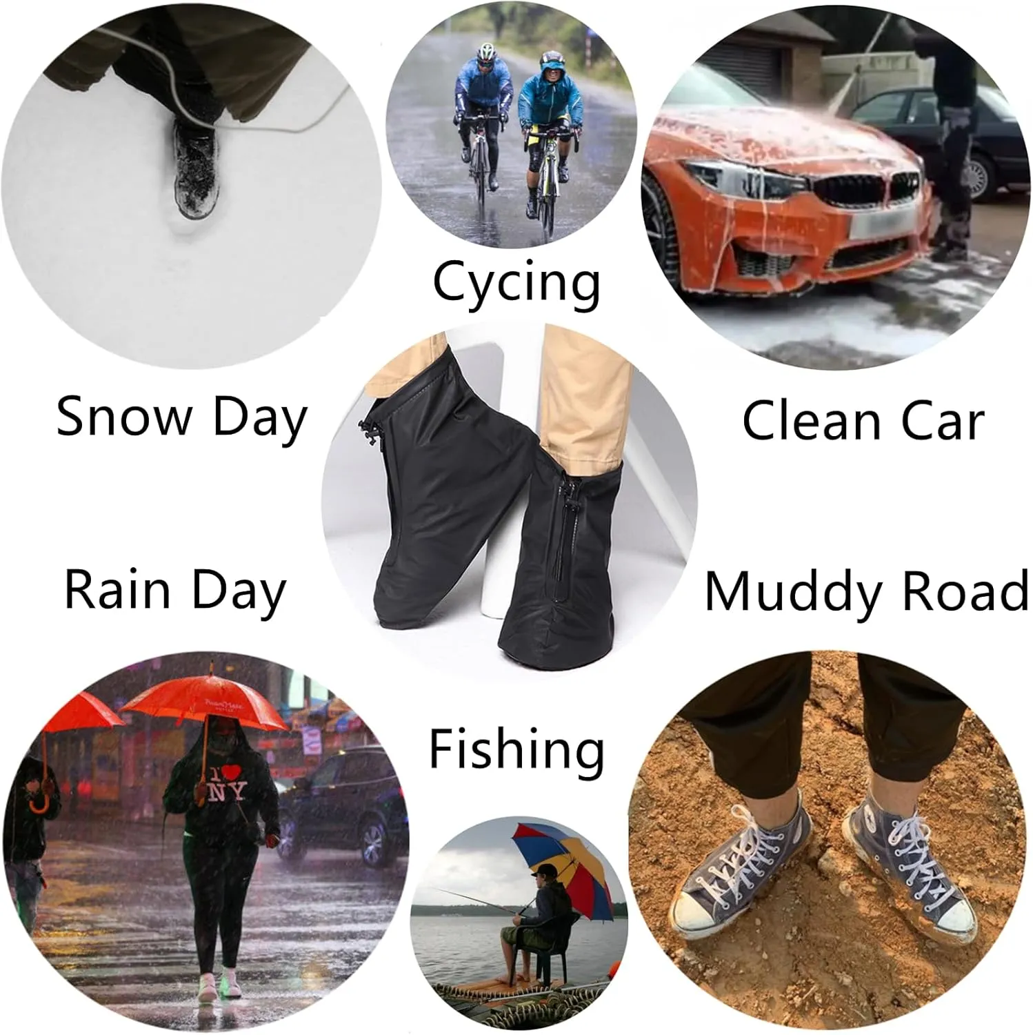 Waterproof Shoe Covers, Reusable Foldable Slip Proof Bottom Overshoes with Zipper, Keep Shoes Dry for Gardening Cycling Fishing Walking in Rain Snow and Mud