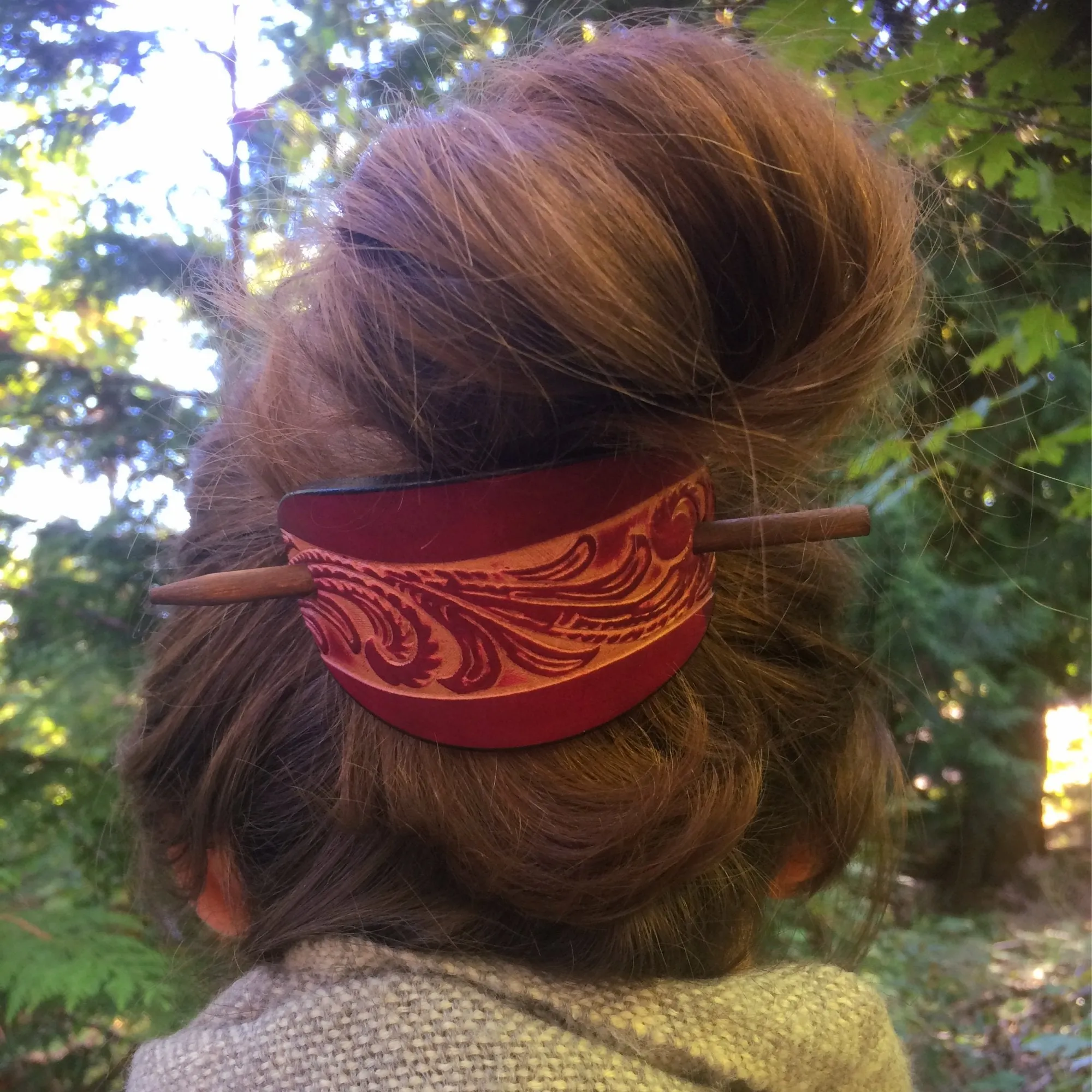 Western Scroll Leather Hair Barrette