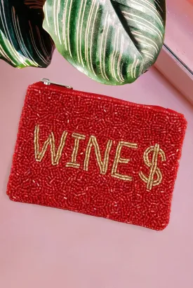 WINE $ BEADED MINI POUCH BAG