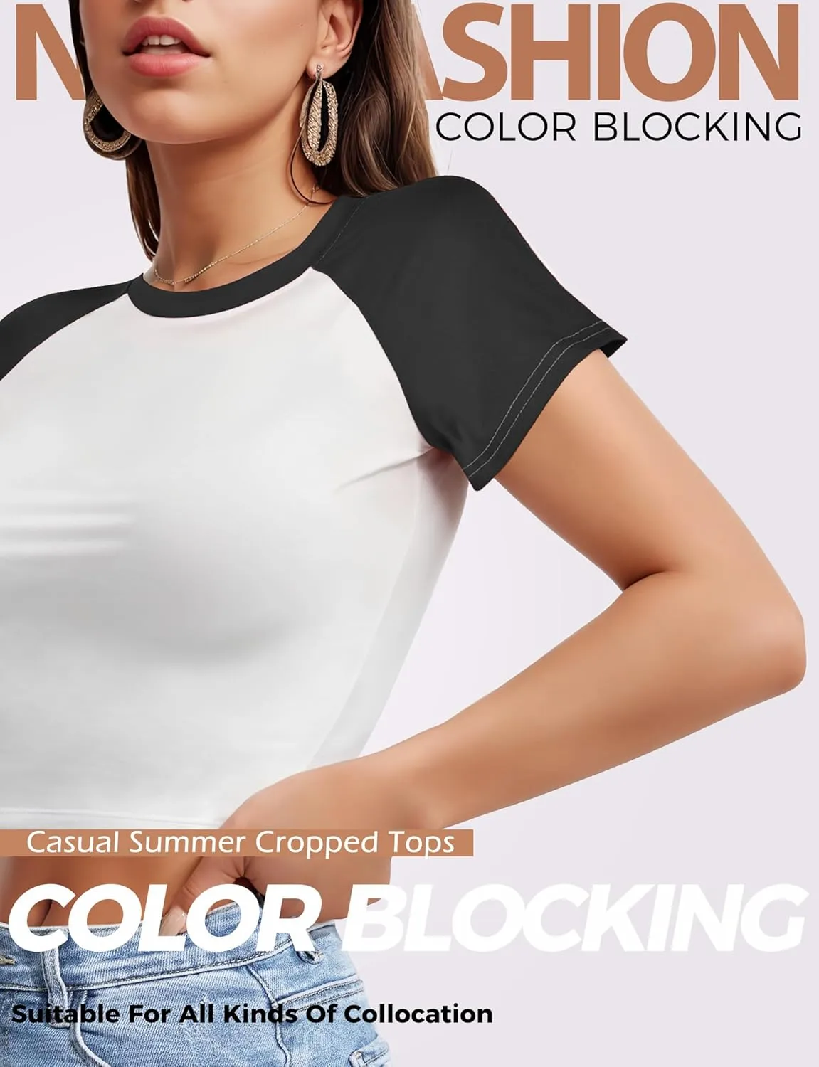 Womens Short Sleeve Crop Top Crew Neck Y2K Shirt Sexy Slim Fitted Casual Base Layer Soft Workout Shirt Going Out Tops