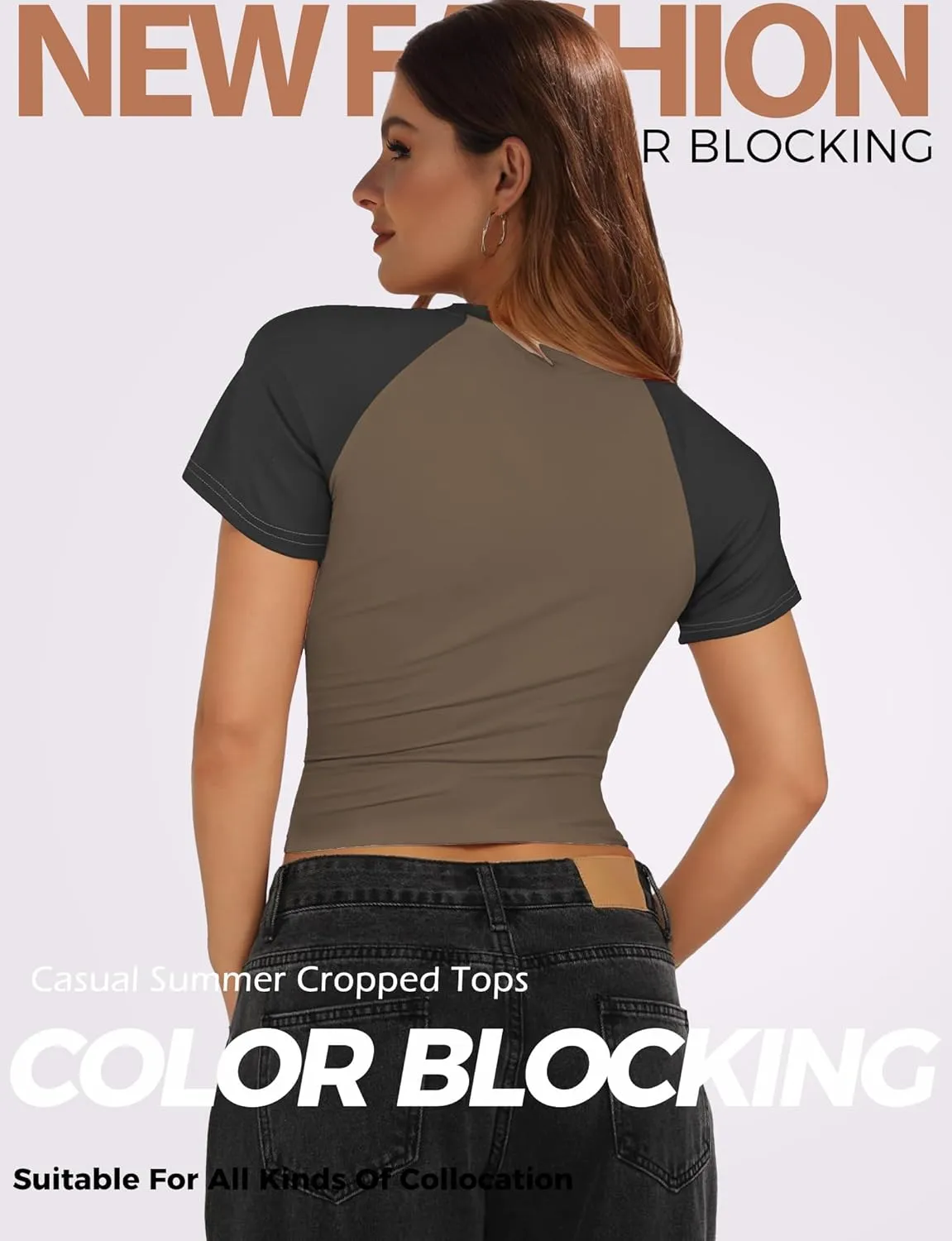 Womens Short Sleeve Crop Top Crew Neck Y2K Shirt Sexy Slim Fitted Casual Base Layer Soft Workout Shirt Going Out Tops