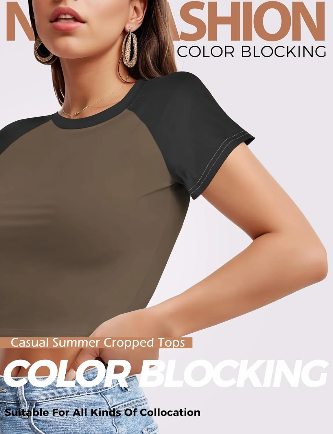 Womens Short Sleeve Crop Top Crew Neck Y2K Shirt Sexy Slim Fitted Casual Base Layer Soft Workout Shirt Going Out Tops
