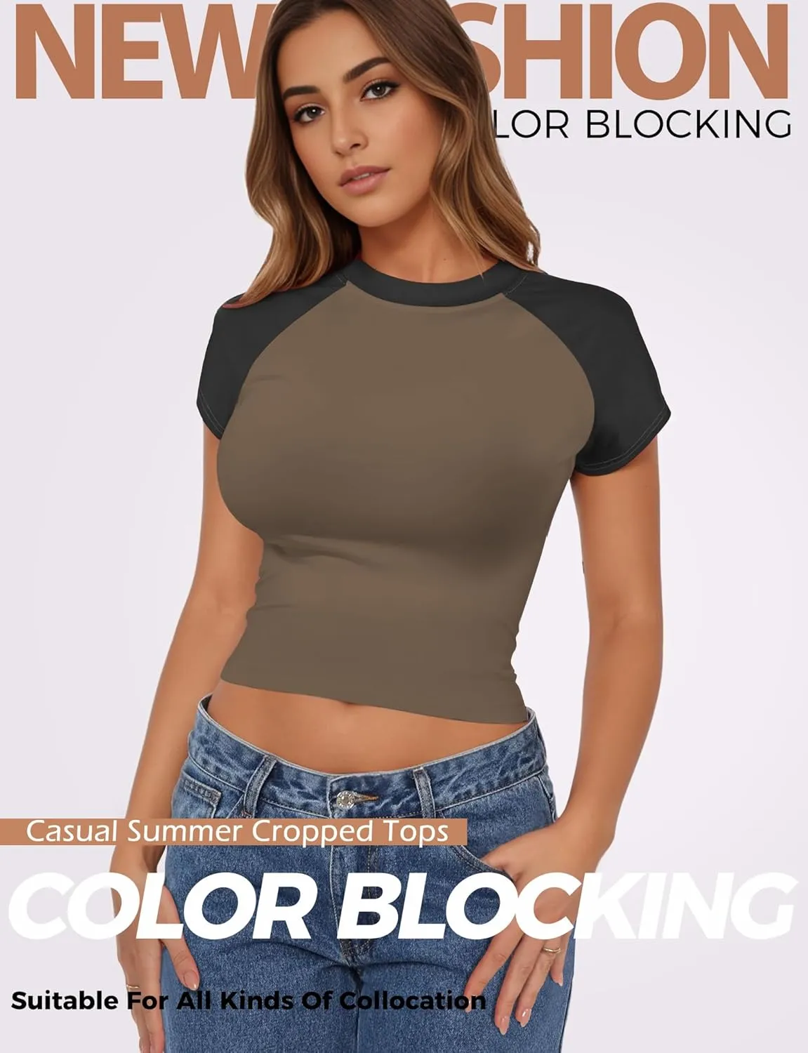 Womens Short Sleeve Crop Top Crew Neck Y2K Shirt Sexy Slim Fitted Casual Base Layer Soft Workout Shirt Going Out Tops