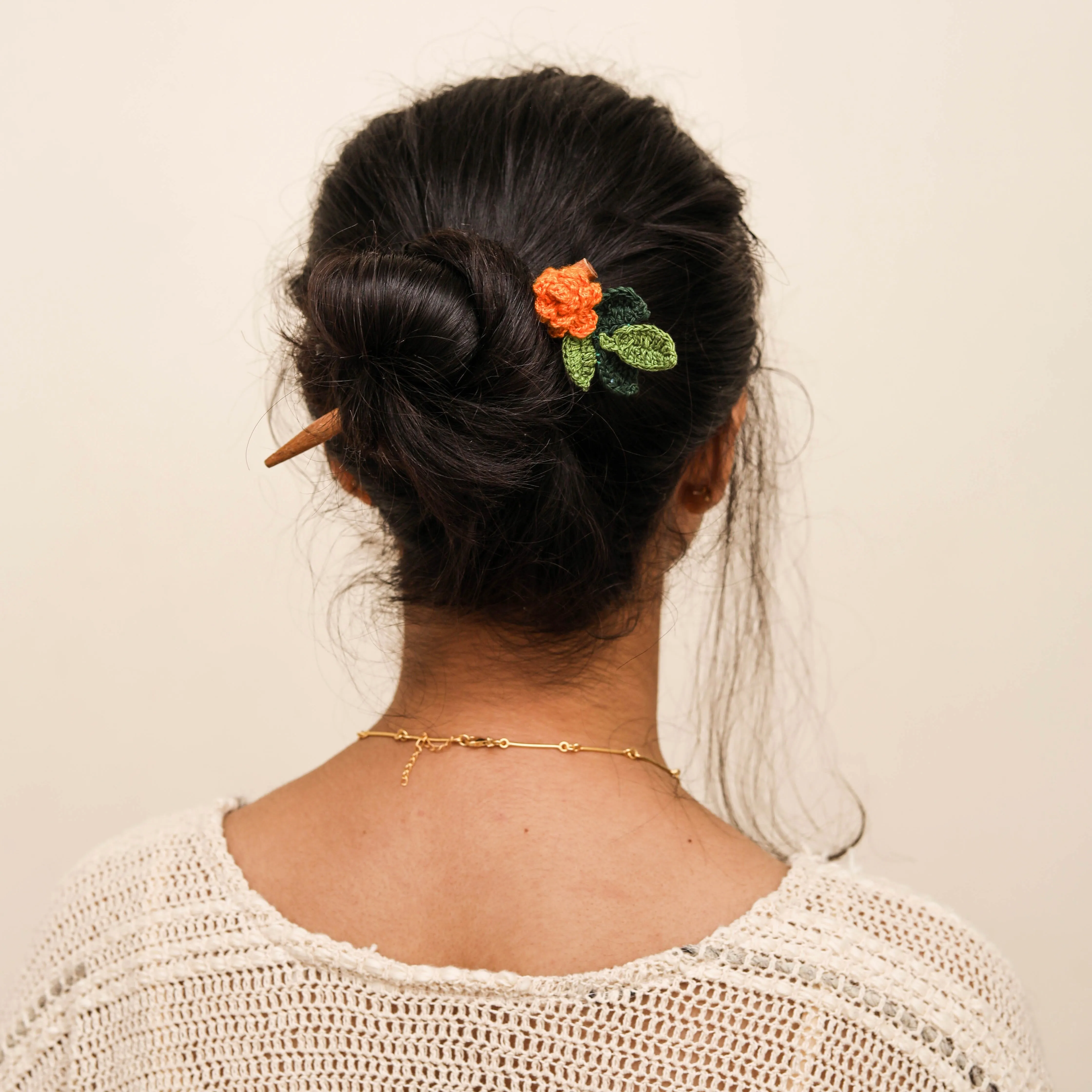 Wooden Hair Stick Marigold Orange