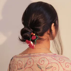 Wooden Hair Stick Rosy Red And Green