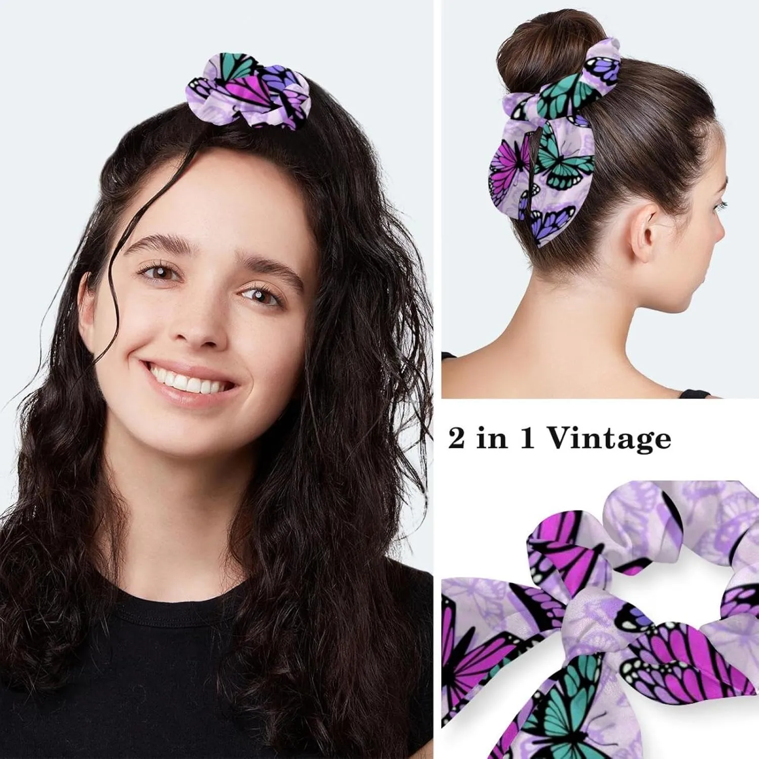 Working Cap with Button Sweatband, Neon Butterflies Pattern Scrub Cap Surgical Hats for Women Long Hair
