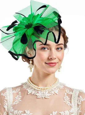 Zando 2025 Kentucky Feather Mesh Fascinators Derby Hats for Women Girls with Clip and Headband Tea Party Wedding Cocktail Hat